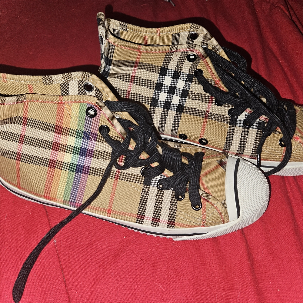 Burberry Pride Plaid High-Top Sneakers with Black Laces